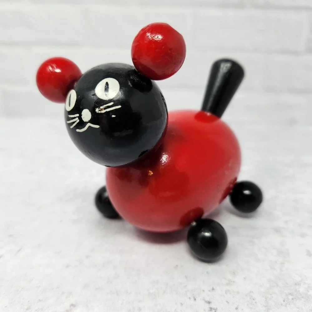Rare Vintage Wooden Toy The Cat Kitty Brio 1970s 1980s Sweden Tiny Red Wood Cat